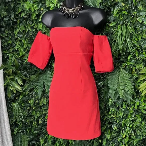 MARCIANO Dress Women XS Red Cold Shoulder Strapless Sheath 2116 - Picture 7 of 9